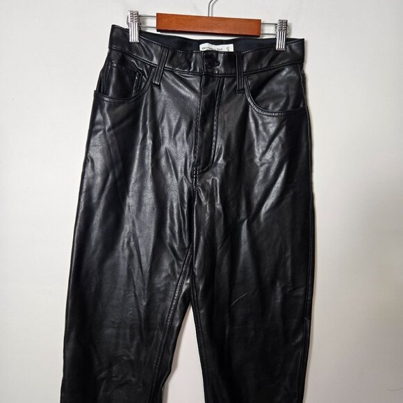 Abercrombie & Fitch Size 27 Short 90's Straight High Rise Faux Leather Pants - Picture 3 of 13